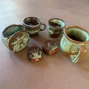 Frankoma wagon wheel plainsman prairie green dishes lot